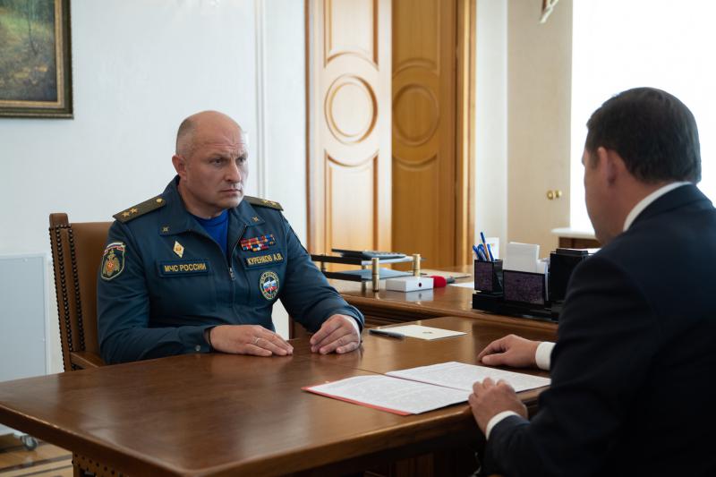 Евгений Куйвашев сообщил о дальнейшем развитии противопожарной службы Свердловской области в ходе рабочей встречи с Александром Куренковым
